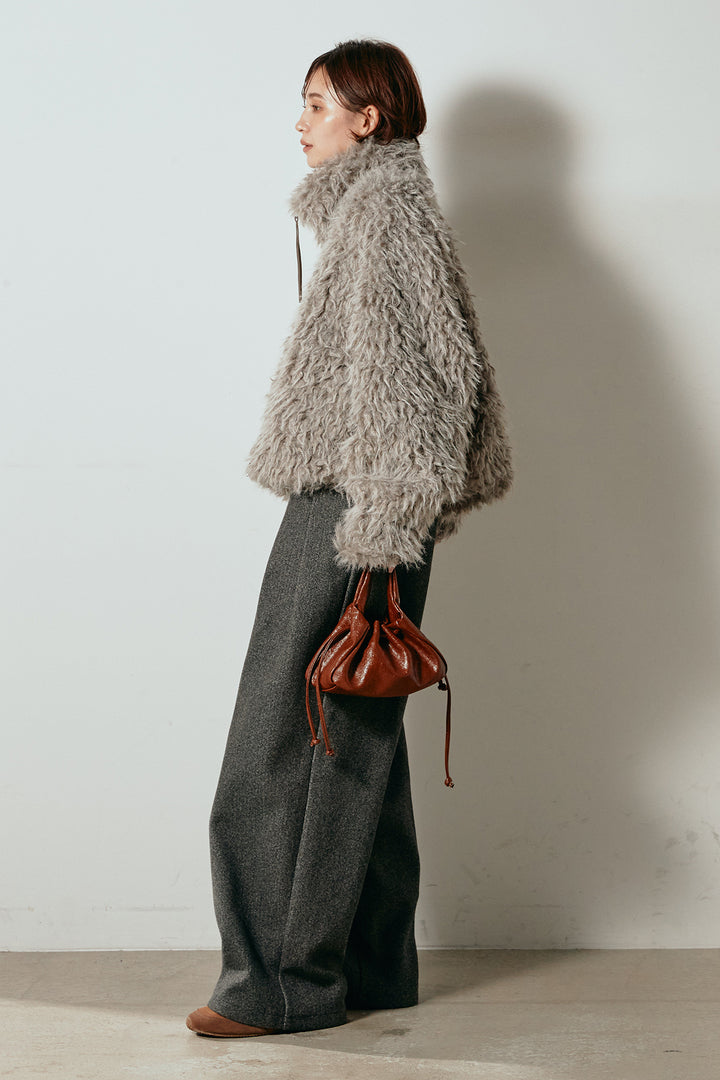 【着回しセット】[SET]ミックスシープファースタンドブルゾン+花柄刺繍ベロアフレアスカート+フェイクウールタックトラウザーズパンツ(3set)