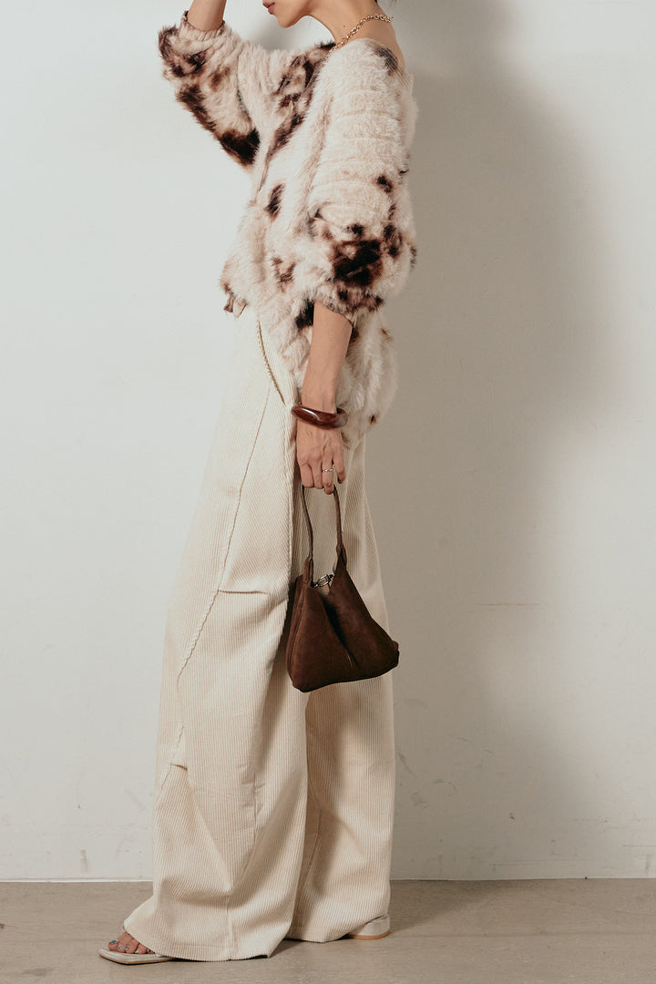 【着回しセット】[SET]タイダイ柄シャギーニットカーディガン+タック入りコーデュロイワイドパンツ+タイダイ柄シャギーニットカーディガン(3set)