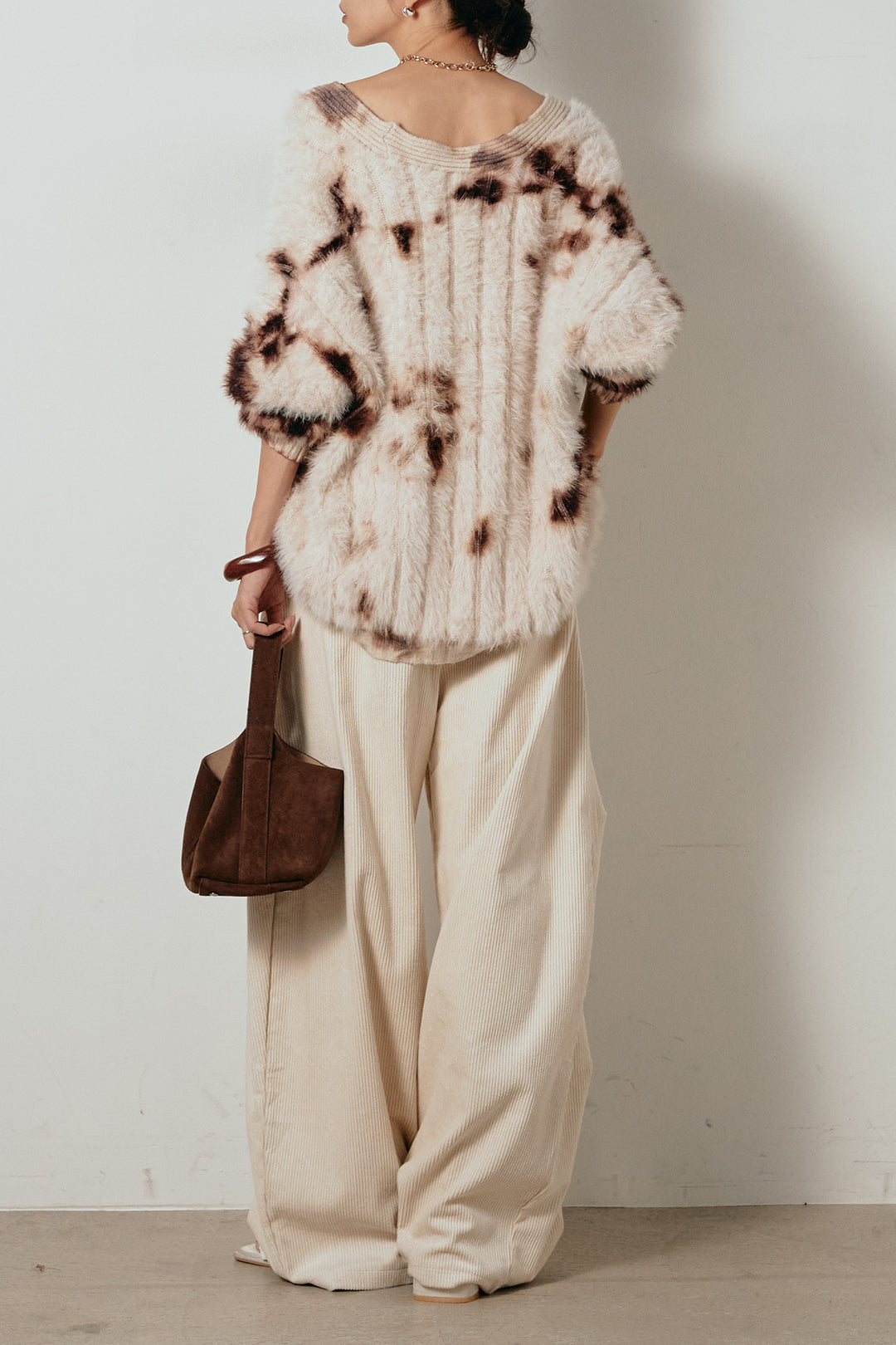 【着回しセット】[SET]タイダイ柄シャギーニットカーディガン+タック入りコーデュロイワイドパンツ+タイダイ柄シャギーニットカーディガン(3set)