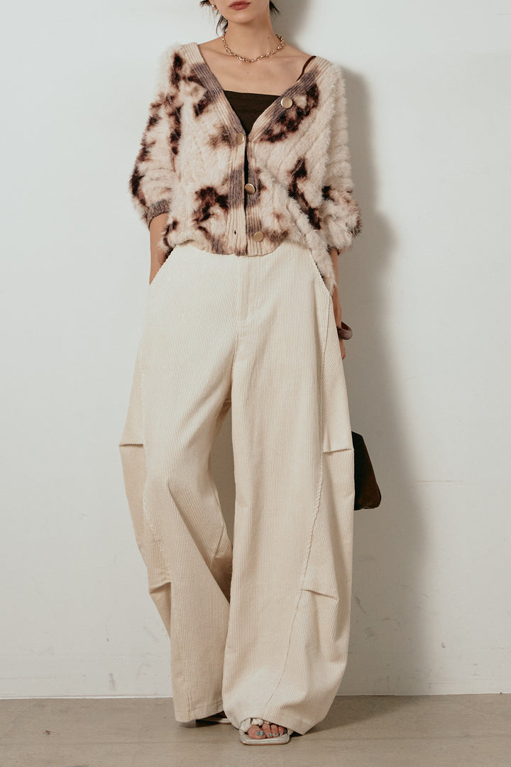 【着回しセット】[SET]タイダイ柄シャギーニットカーディガン+タック入りコーデュロイワイドパンツ+タイダイ柄シャギーニットカーディガン(3set)