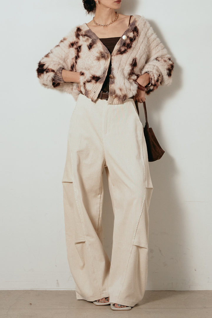 【着回しセット】[SET]タイダイ柄シャギーニットカーディガン+タック入りコーデュロイワイドパンツ+タイダイ柄シャギーニットカーディガン(3set)