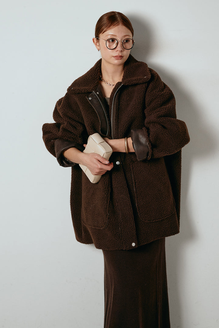 [SET]リバーシブルエコムートンコート+リブナローニットスカート(2set)