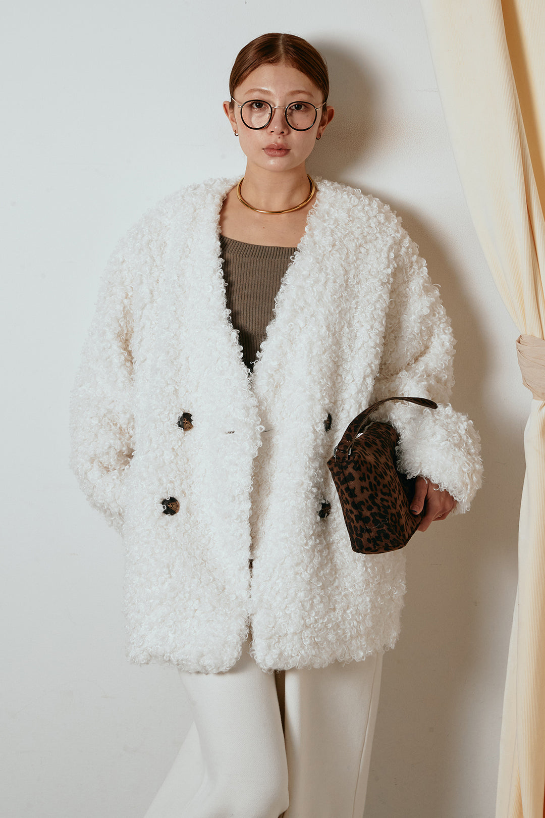 [SET]シープライクファージャケット+裏起毛スウェットワイドパンツ(2set)