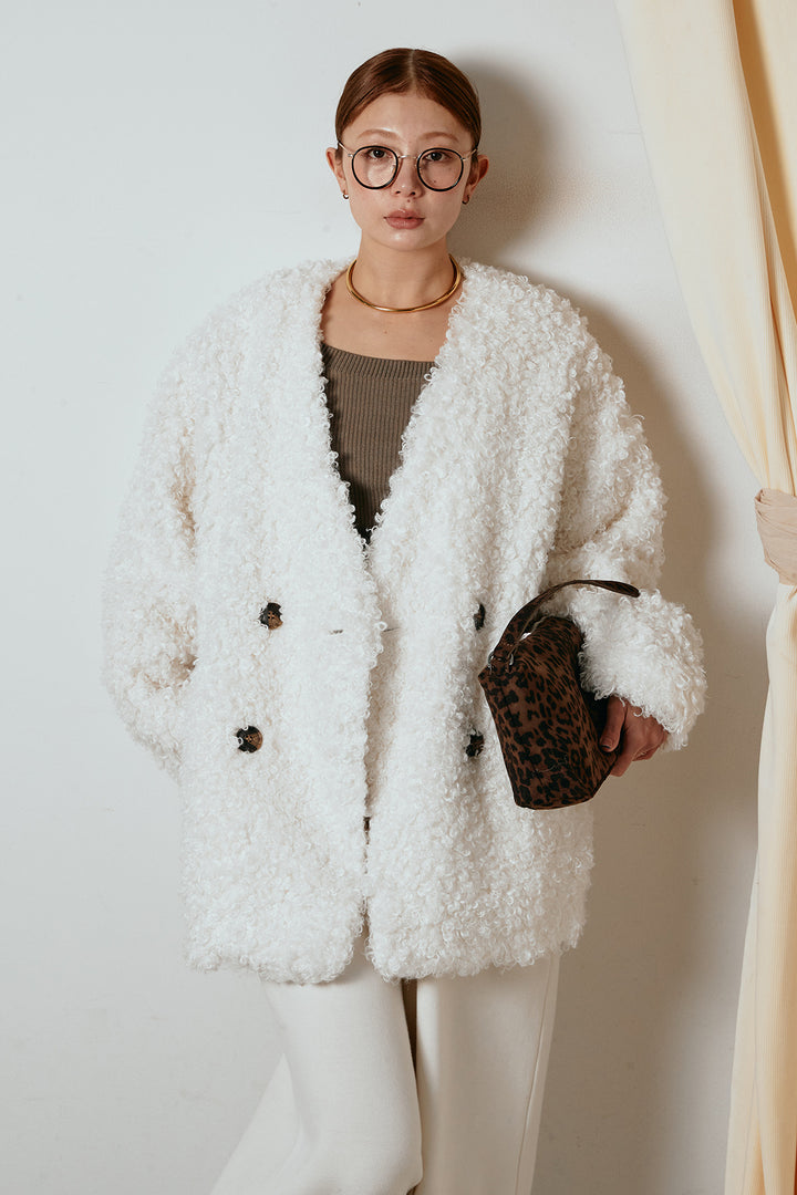 [SET]シープライクファージャケット+裏起毛スウェットワイドパンツ(2set)