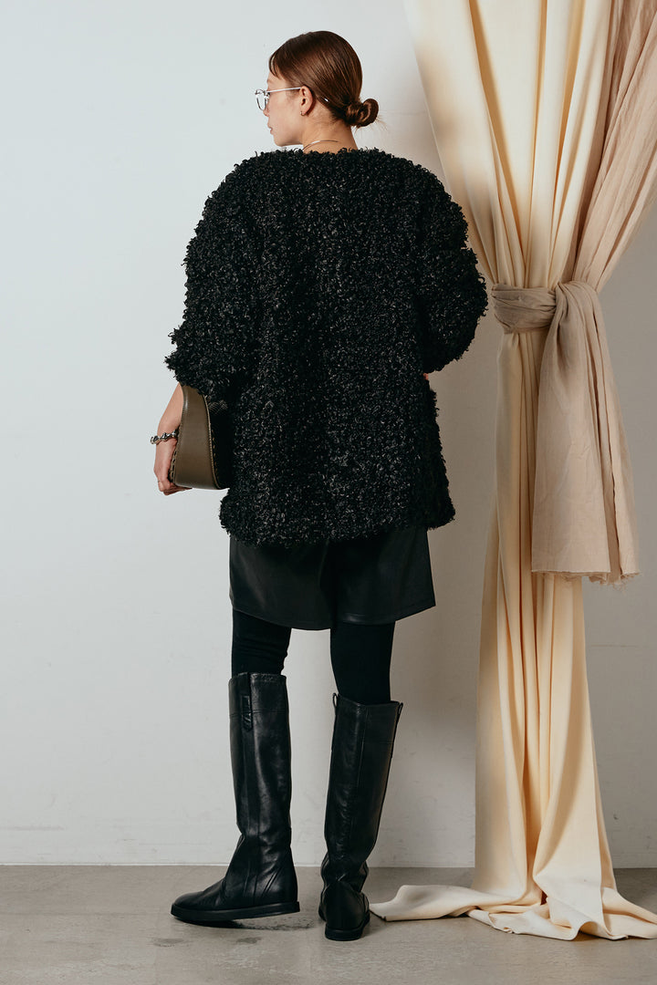 [SET]シープライクファージャケット+ストレッチエコレザーバミューダパンツ(2set)