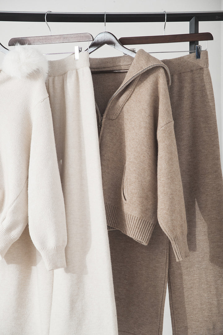 【着回しセット】[SET]ファー付きフーディーニットSETUP+ビッグカラーダブルジップニットSETUP(2set)