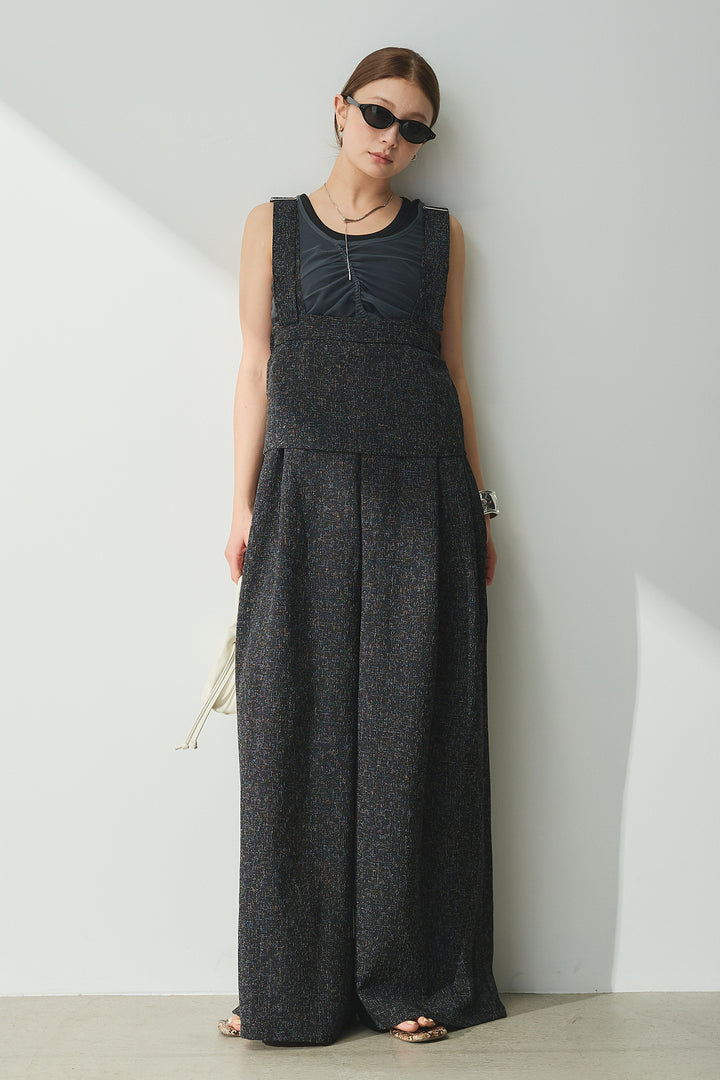 [SET]シャーリングシアータンクxリブタンクSET+ツイードライクケープサロペット(2set)