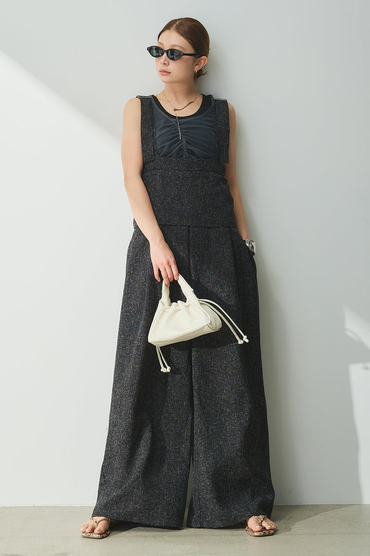 [SET]シャーリングシアータンクxリブタンクSET+ツイードライクケープサロペット(2set)