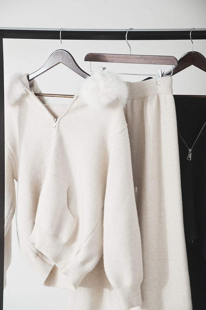 【着回しセット】[SET]ファー付きフーディーニットSETUP+ビッグカラーダブルジップニットSETUP(2set)