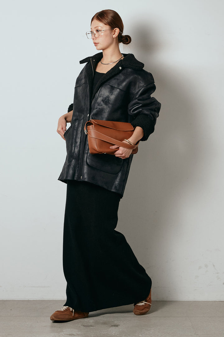 [SET]リバーシブルエコムートンコート+リブナローニットスカート(2set)