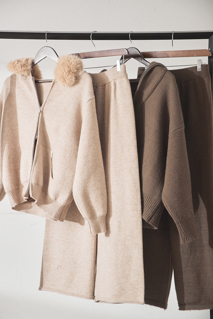 【着回しセット】[SET]ファー付きフーディーニットSETUP+ビッグカラーダブルジップニットSETUP(2set)