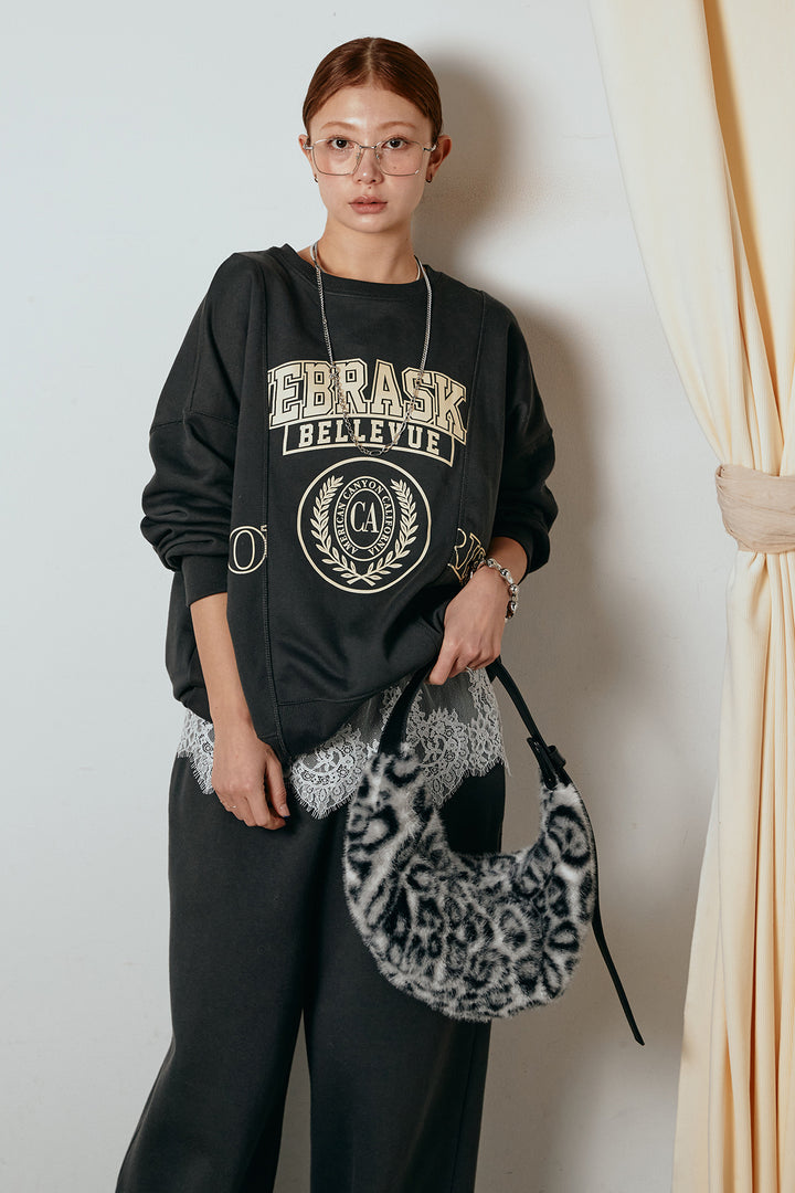 [SET]裏毛カレッジプリントプルオーバー+カップ付きレースドッキングキャミソール(2set)