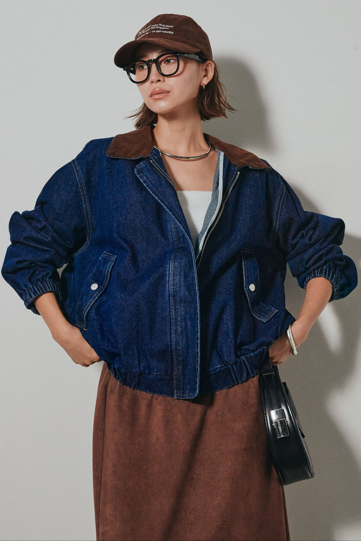 【即納】コーデュロイ襟デニムブルゾン