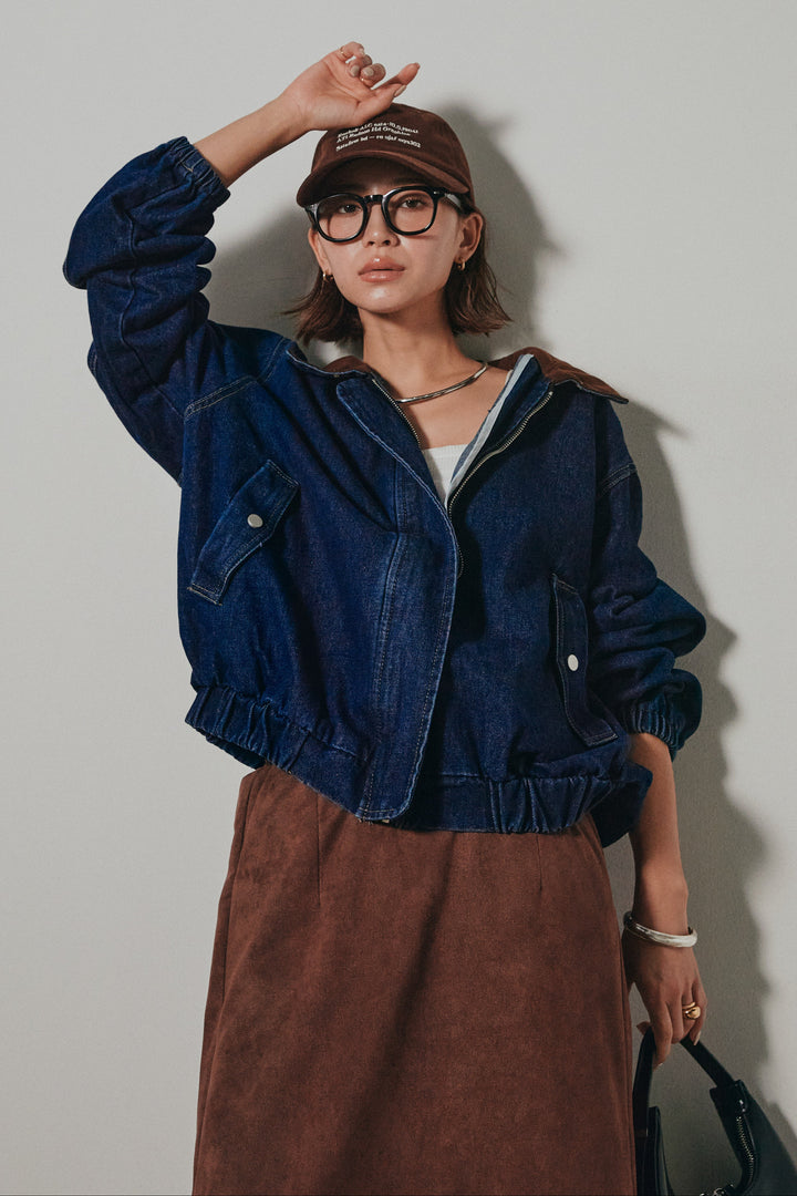 【即納】コーデュロイ襟デニムブルゾン