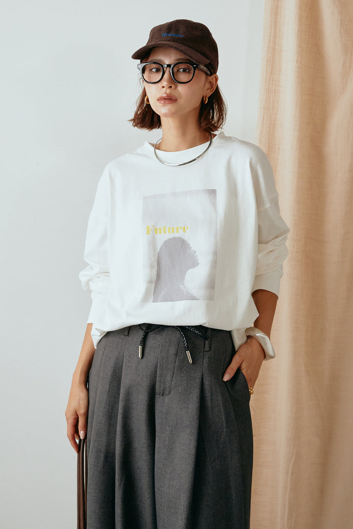 天竺ウーマンプリントロングTシャツ/ホワイト3