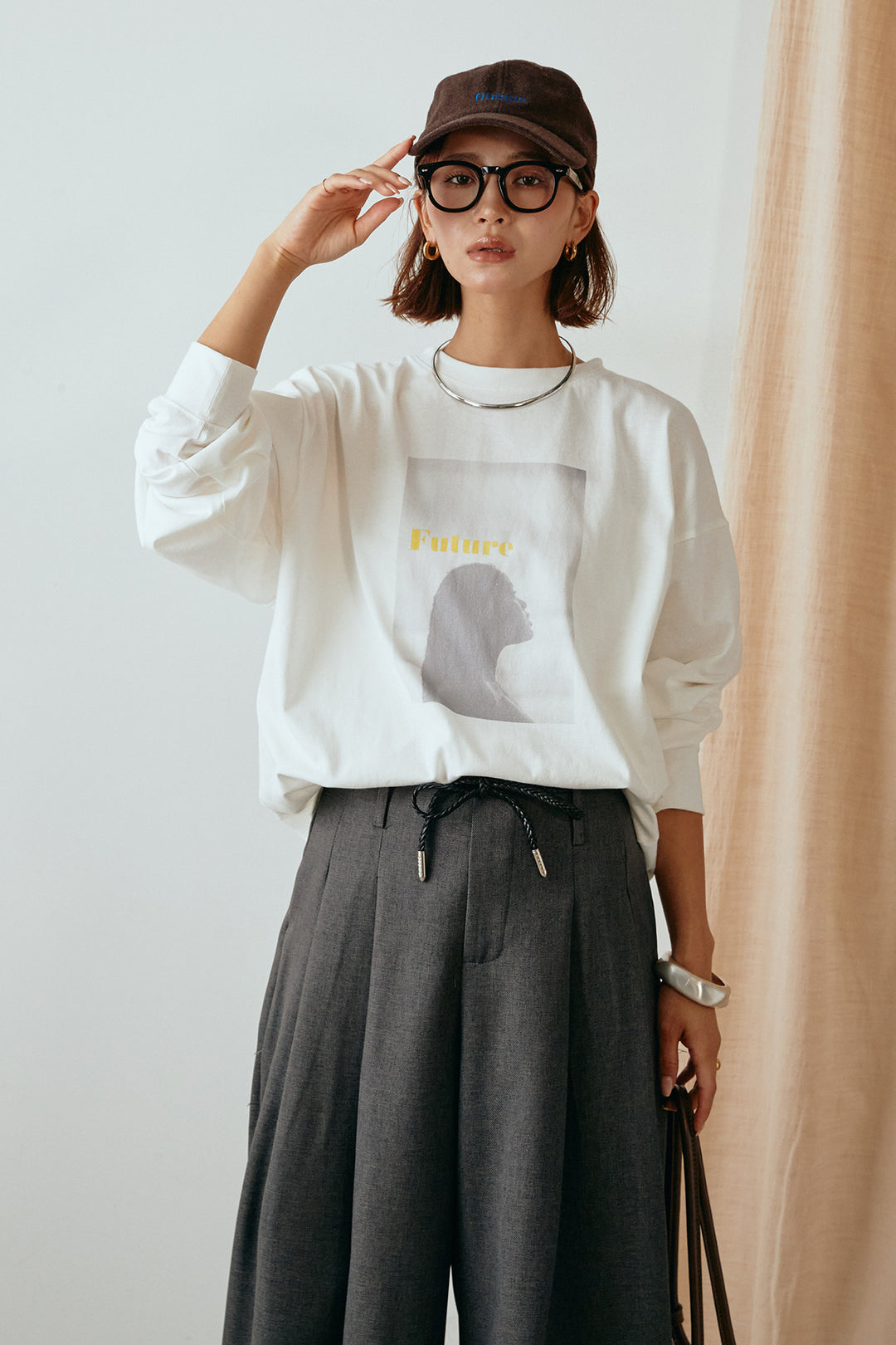 天竺ウーマンプリントロングTシャツ/ホワイト3