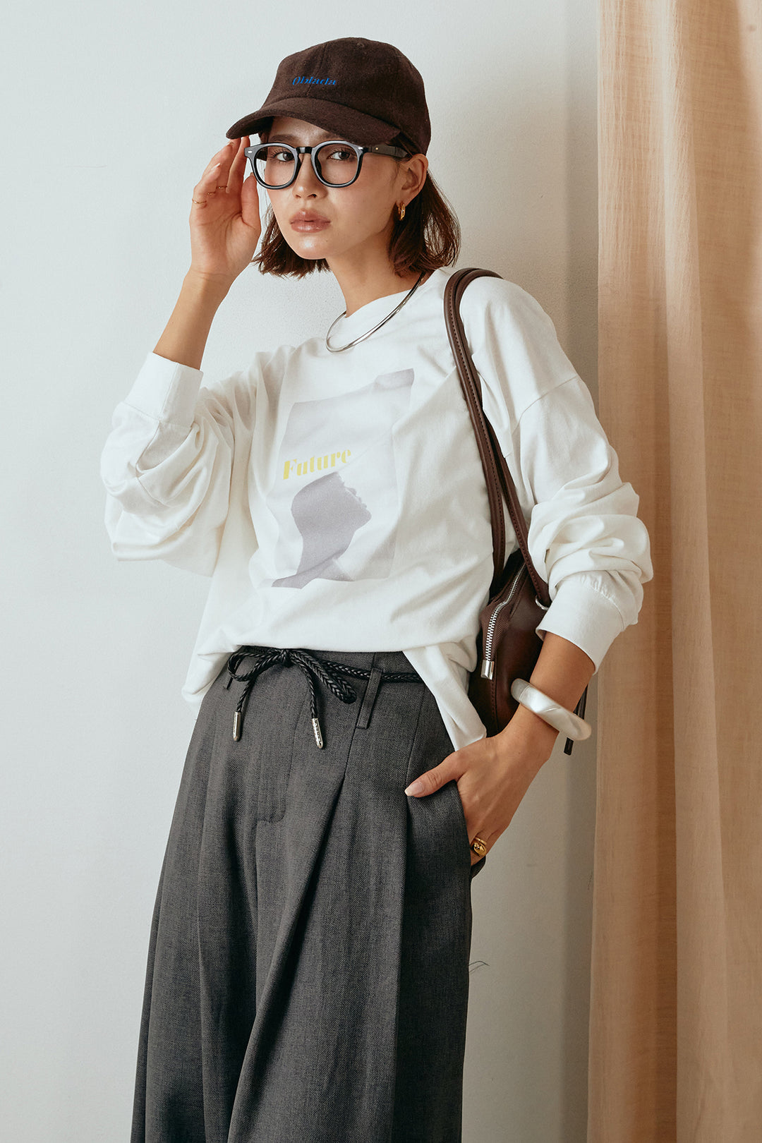 天竺ウーマンプリントロングTシャツ/ホワイト3