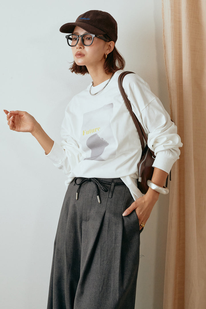 天竺ウーマンプリントロングTシャツ/ホワイト3
