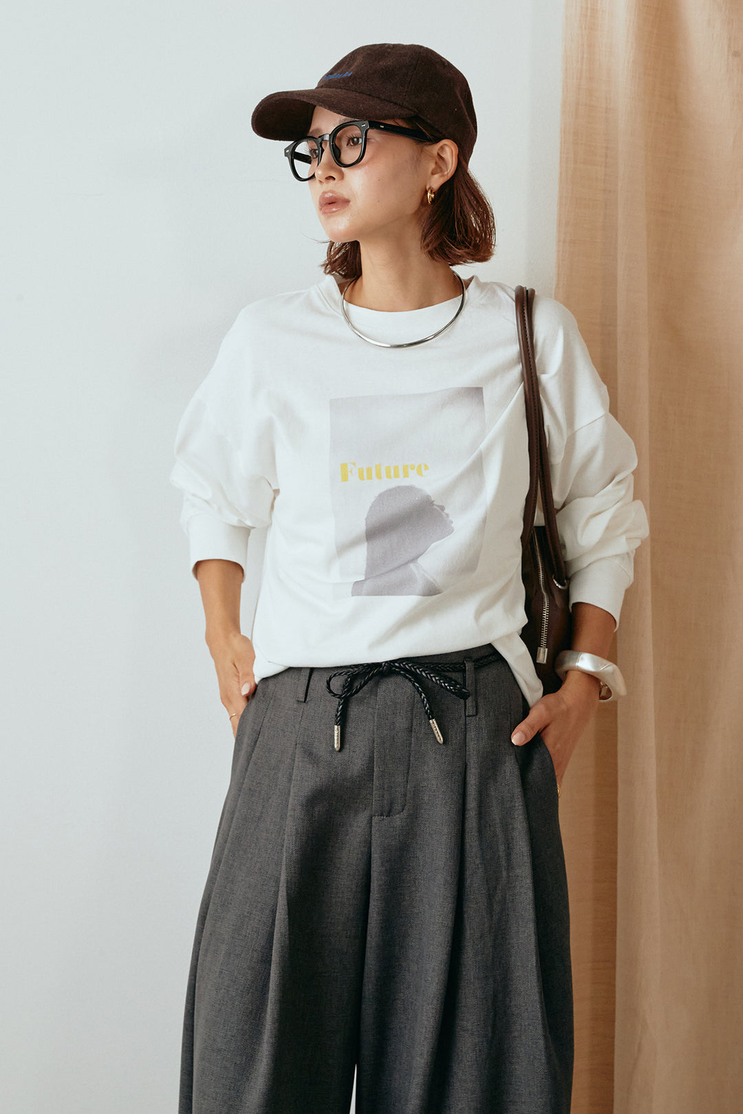 天竺ウーマンプリントロングTシャツ/ホワイト3
