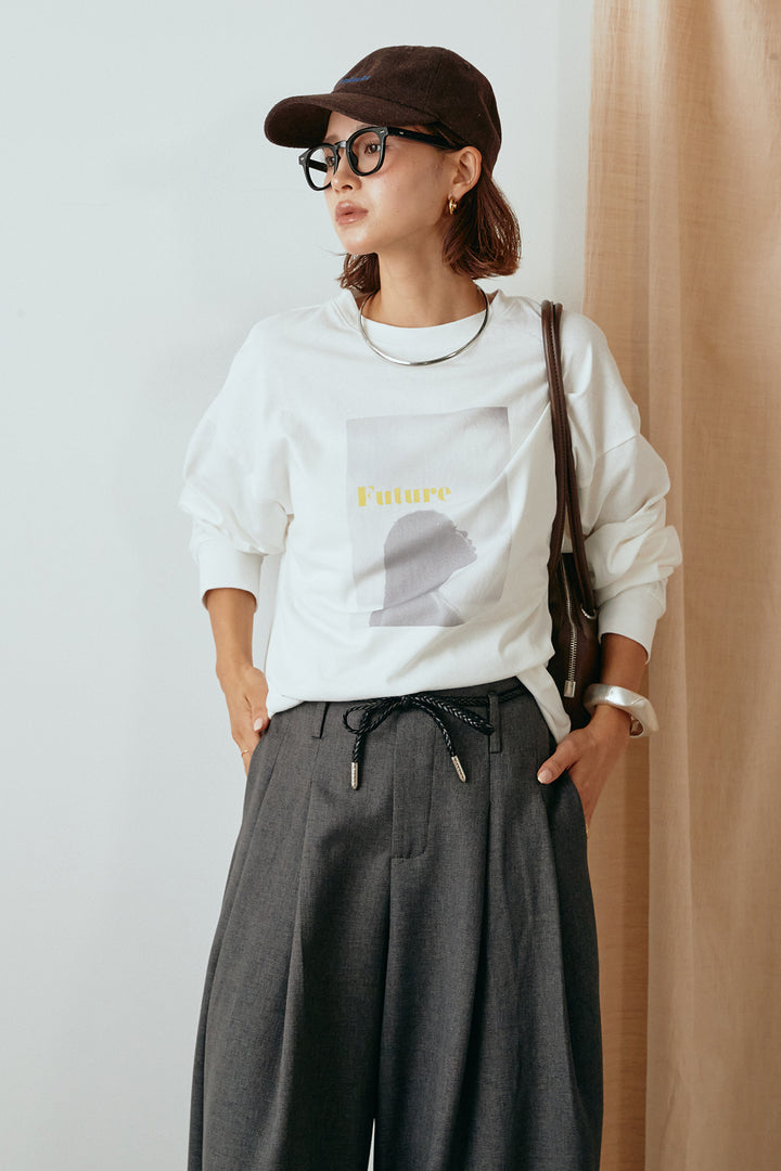 天竺ウーマンプリントロングTシャツ/ホワイト3