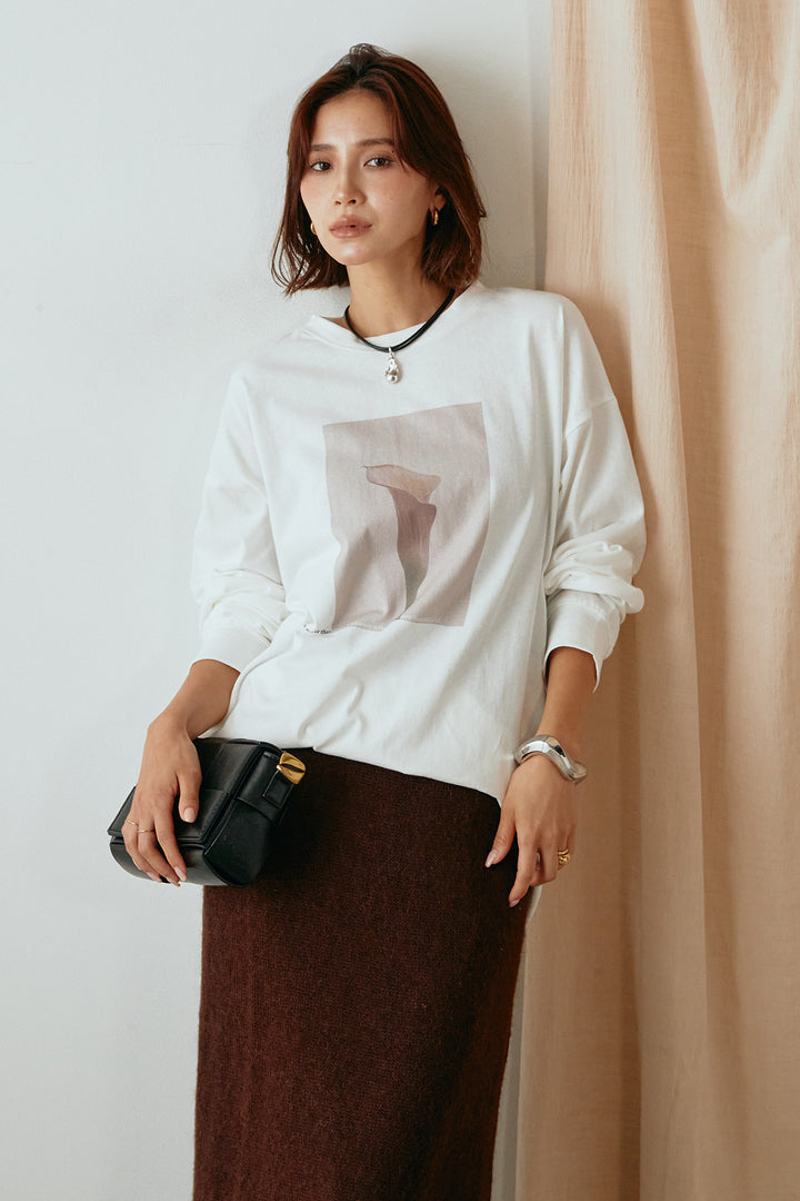 天竺フラワープリントロングTシャツ/ホワイト1