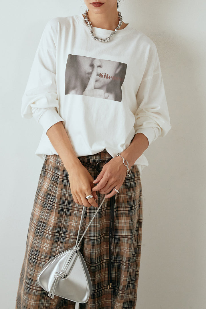 天竺ウーマンプリントロングTシャツ/ホワイト1