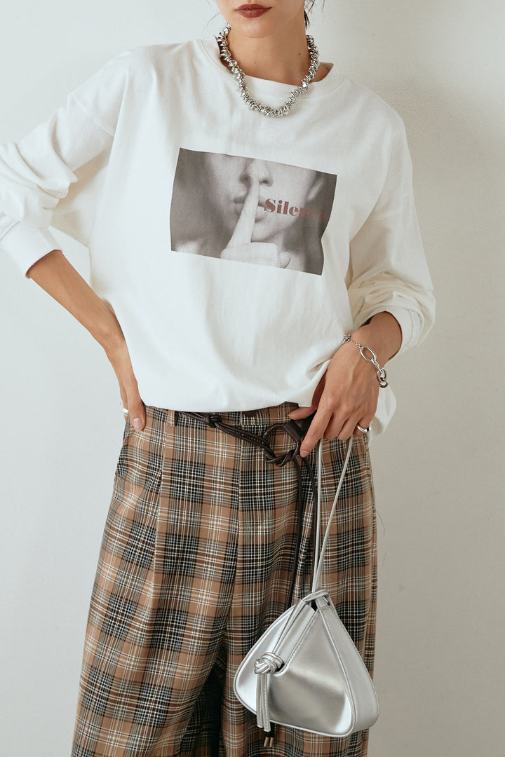 天竺ウーマンプリントロングTシャツ/ホワイト1