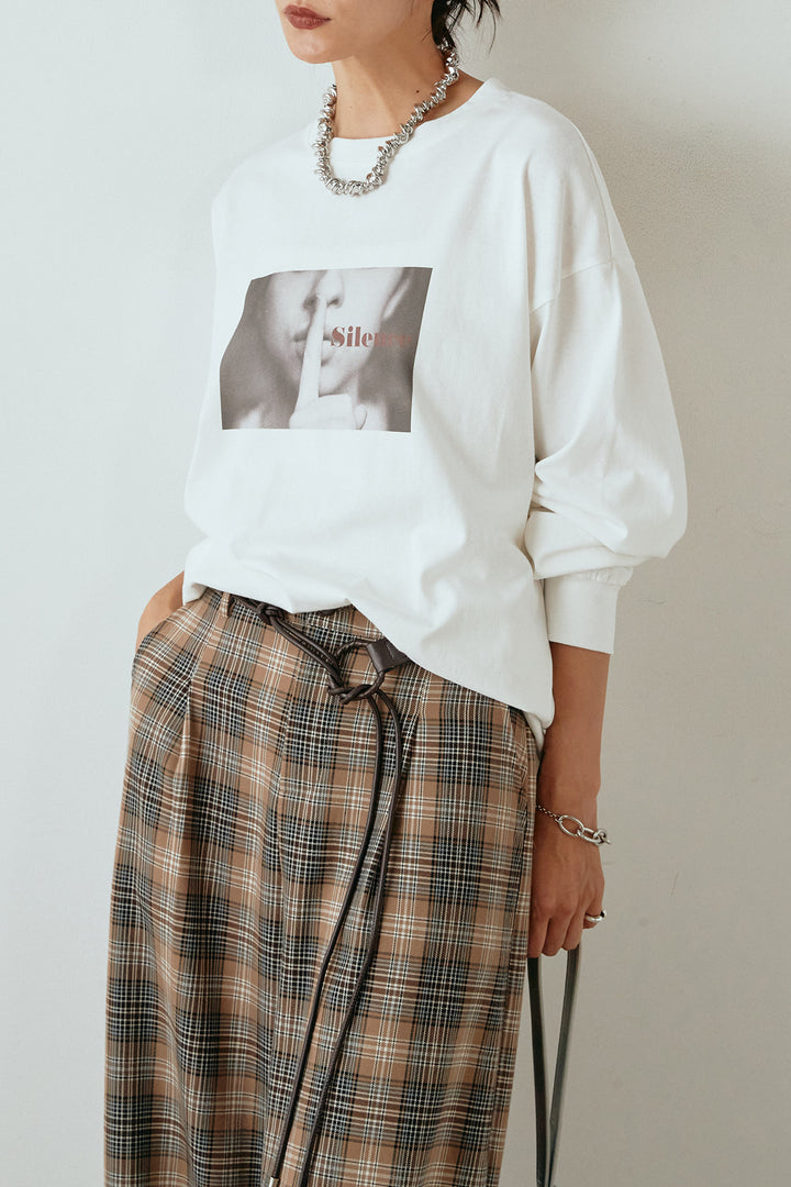 天竺ウーマンプリントロングTシャツ/ホワイト1