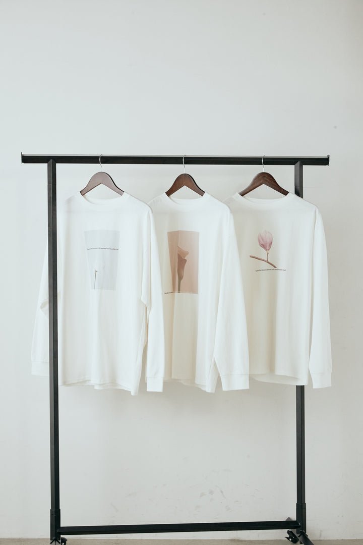 天竺フラワープリントロングTシャツ/ホワイト1