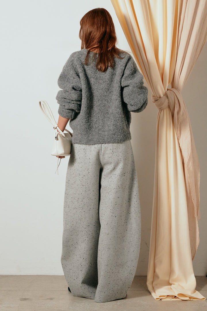 [SET]テープ刺繍ニットカーディガン+ベルト付きネップツイードカーブパンツ(2set)
