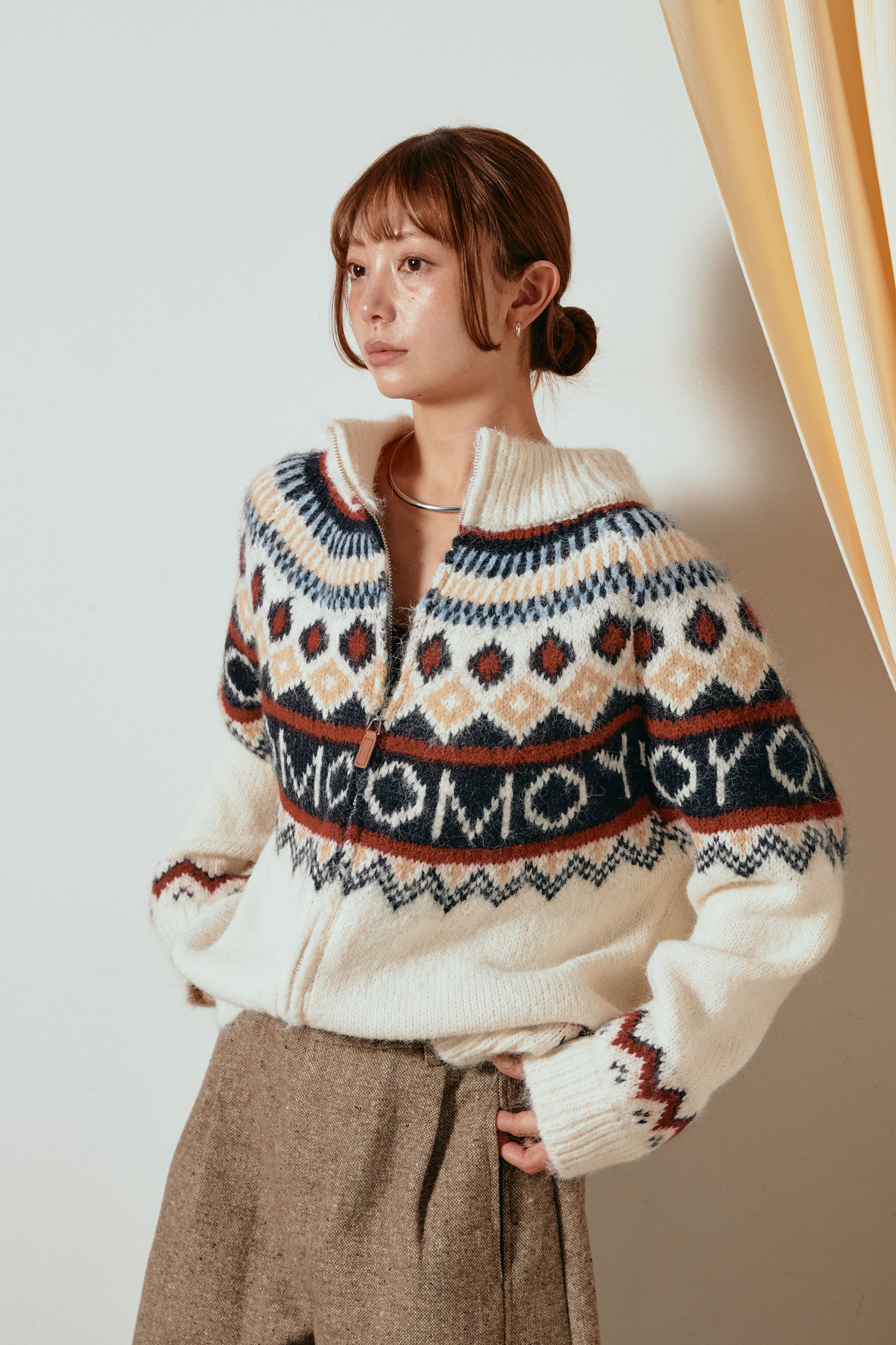 ナゴンスタンス ノルディック柄ニット アルパカ混 マルチカラー 派手 M ナゴンスタンス ノルディック柄ニット アルパカ混 マルチカラー