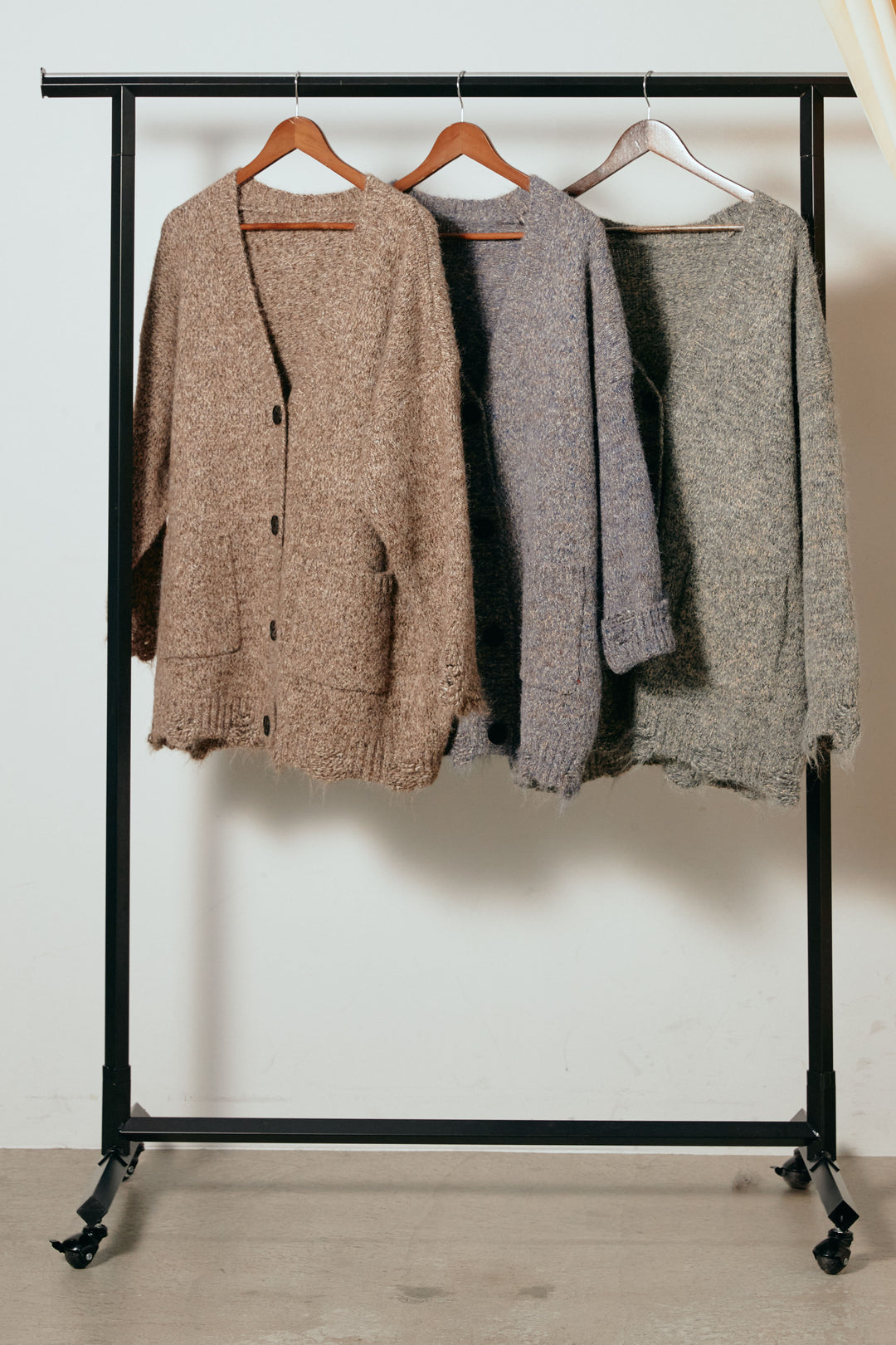 Vネックミックスニットカーディガン/パープル