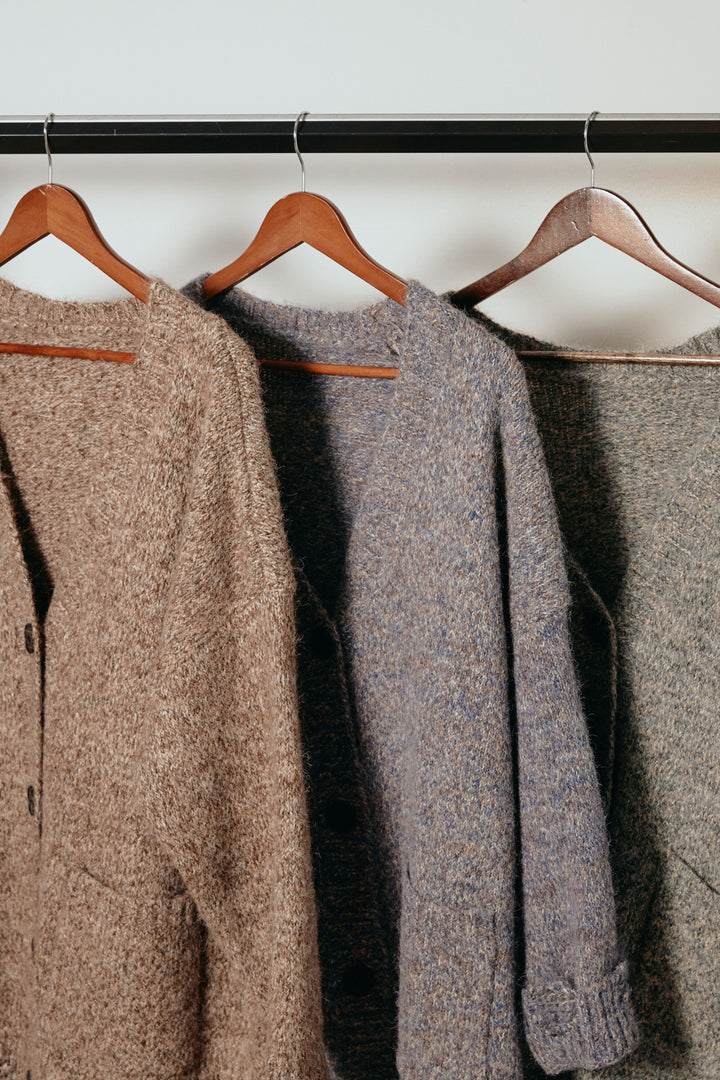 Vネックミックスニットカーディガン/ブラウン