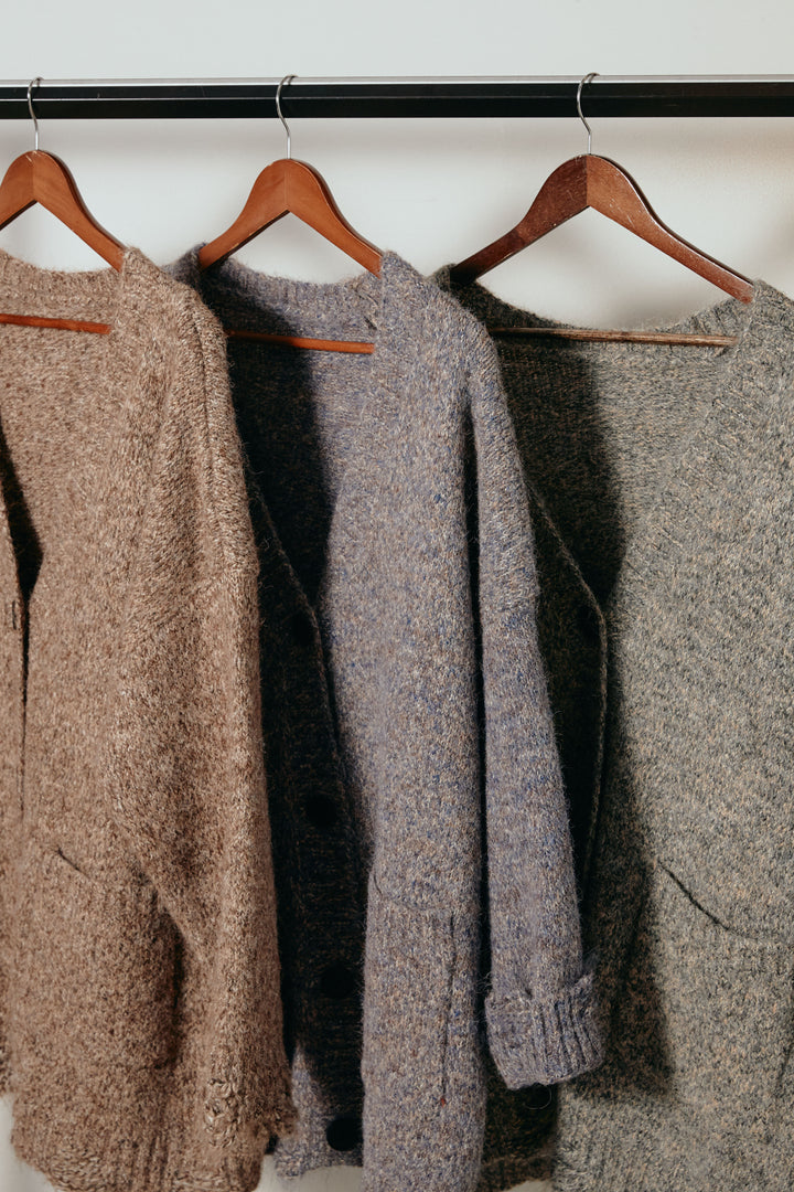 Vネックミックスニットカーディガン/ブラウン