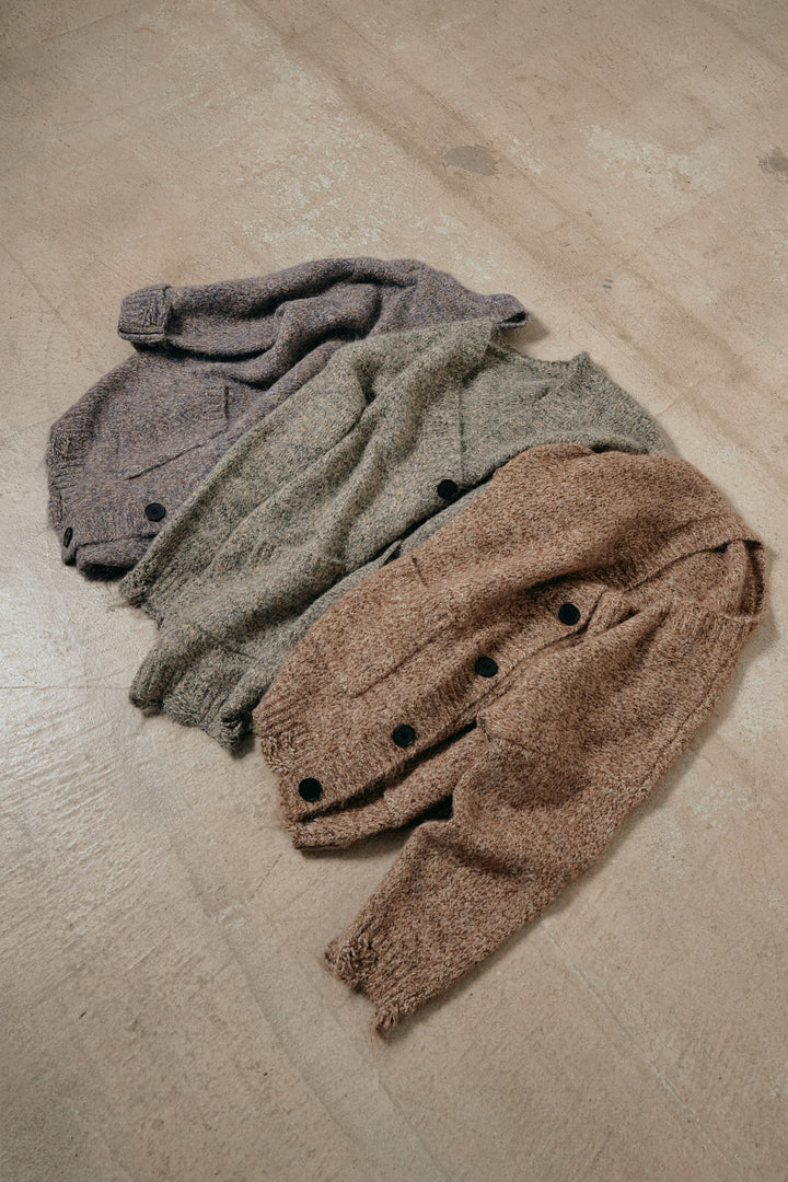 Vネックミックスニットカーディガン/パープル