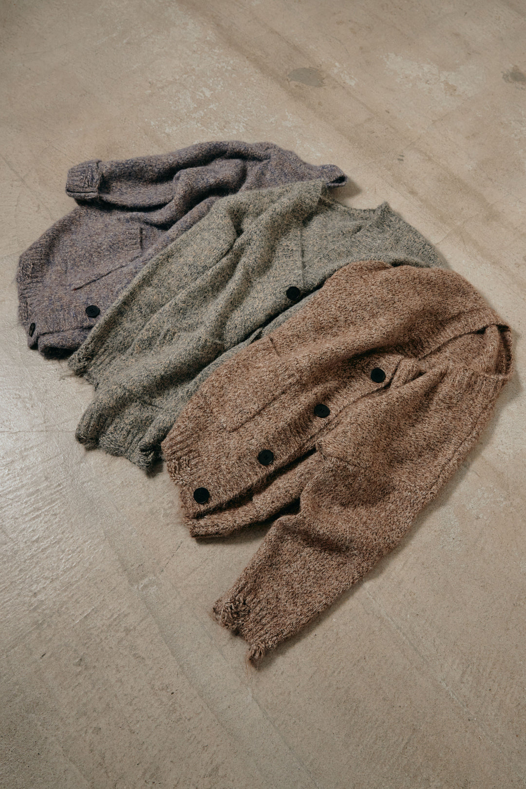 Vネックミックスニットカーディガン/グリーン