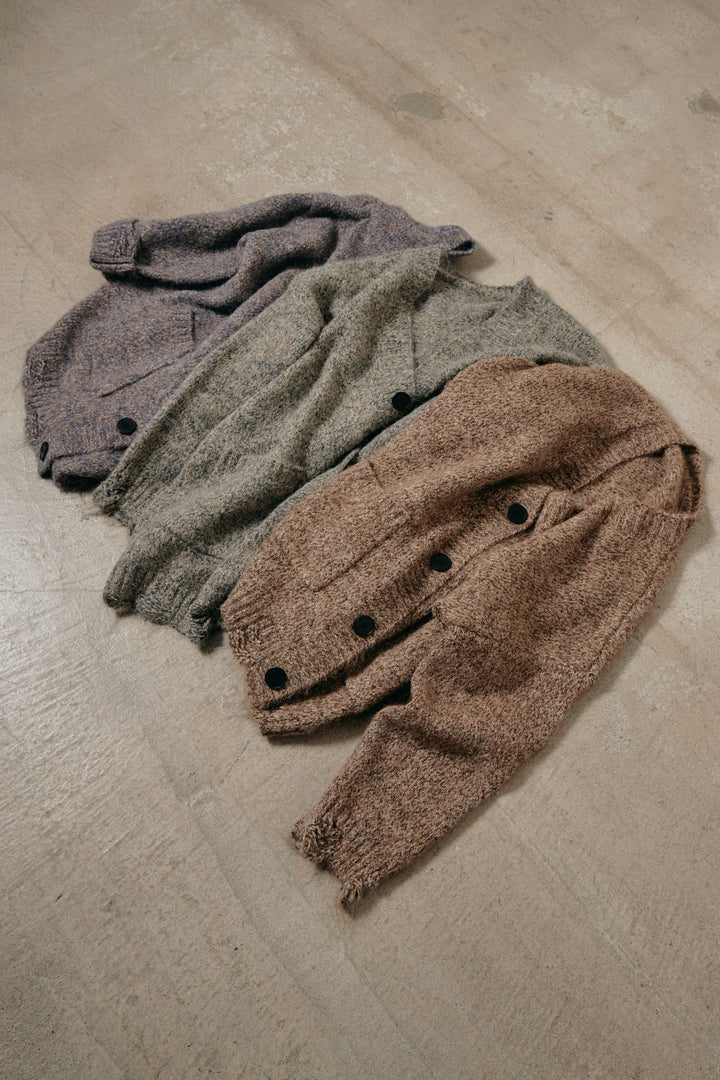 Vネックミックスニットカーディガン/グリーン