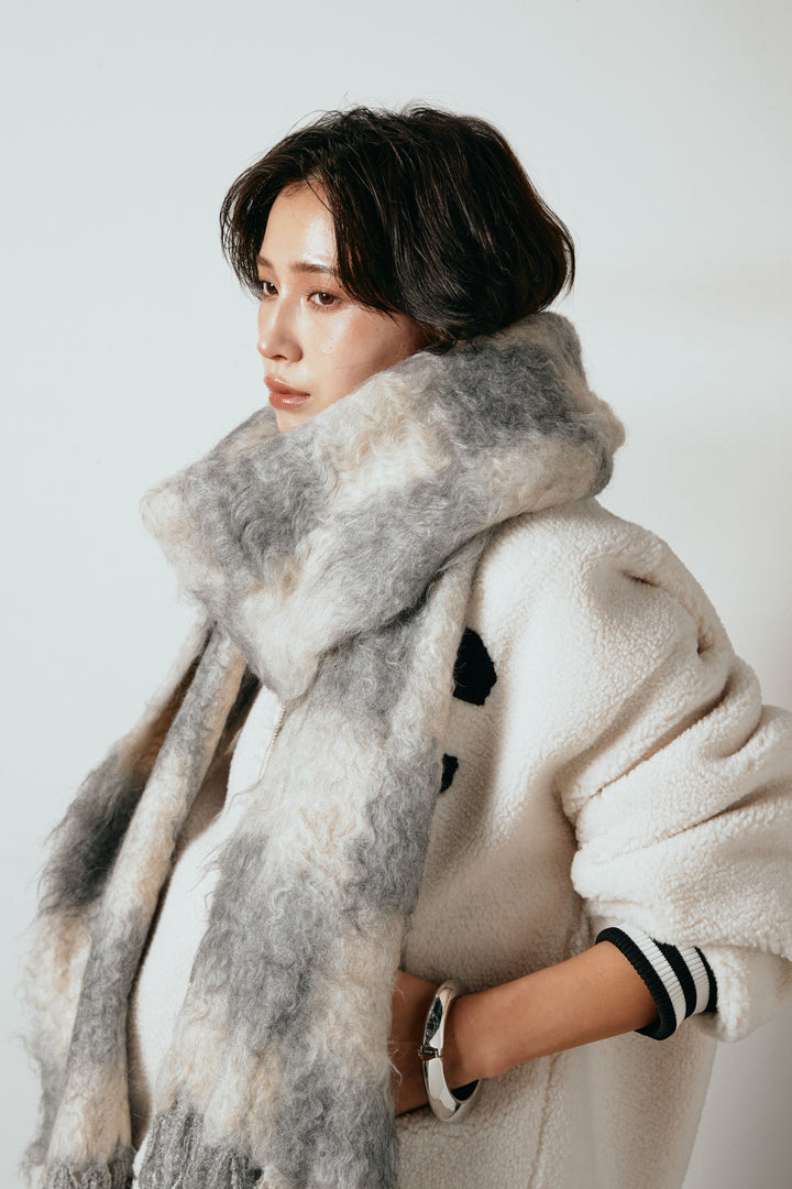 起毛チェックマフラー/ベージュグレー