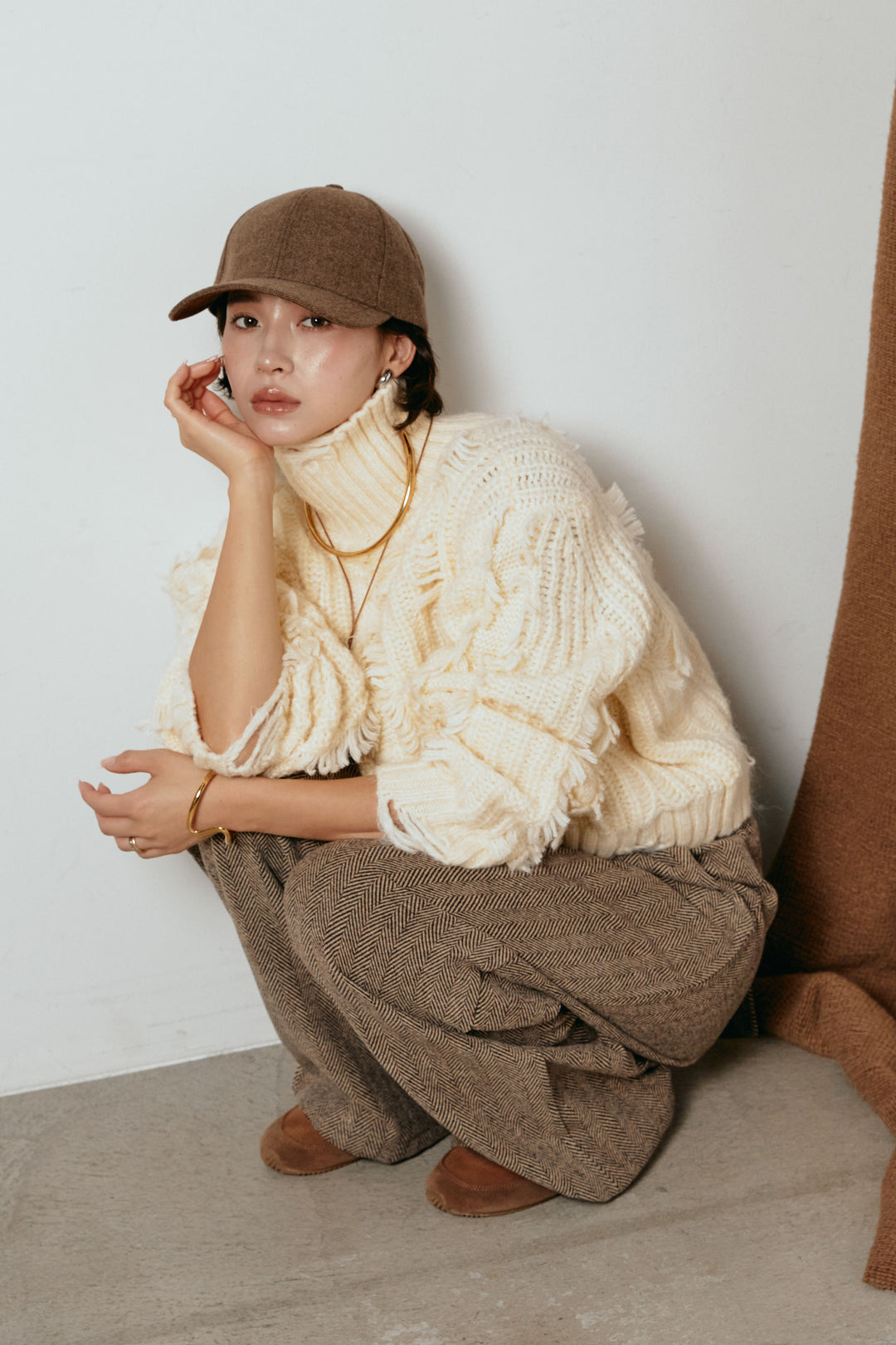 スエードライク配色ツイードキャップ/コーヒー