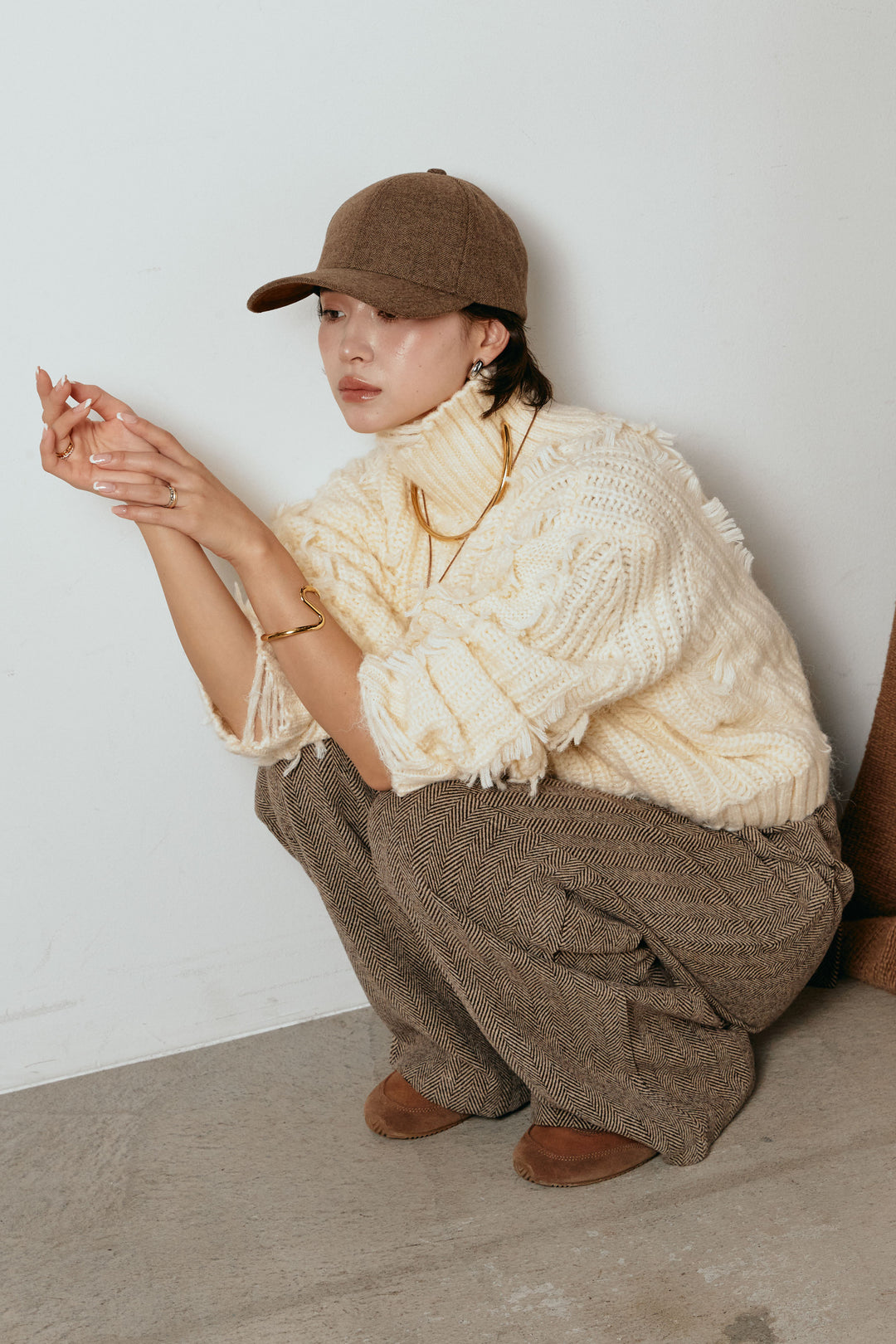 スエードライク配色ツイードキャップ/コーヒー