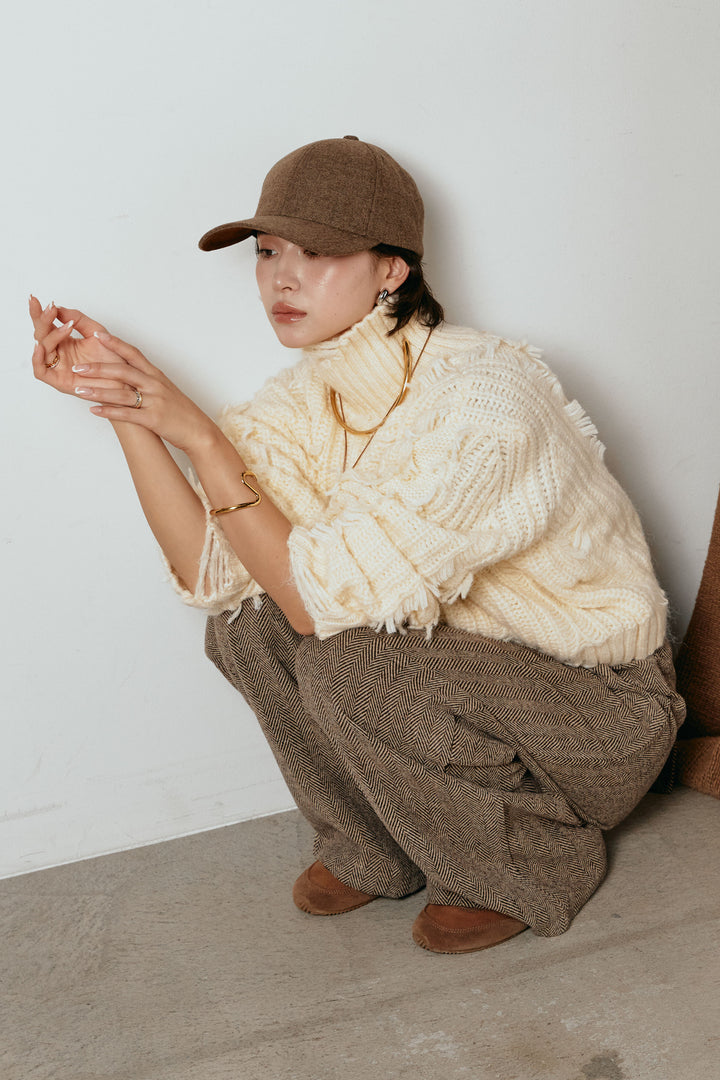 スエードライク配色ツイードキャップ/コーヒー