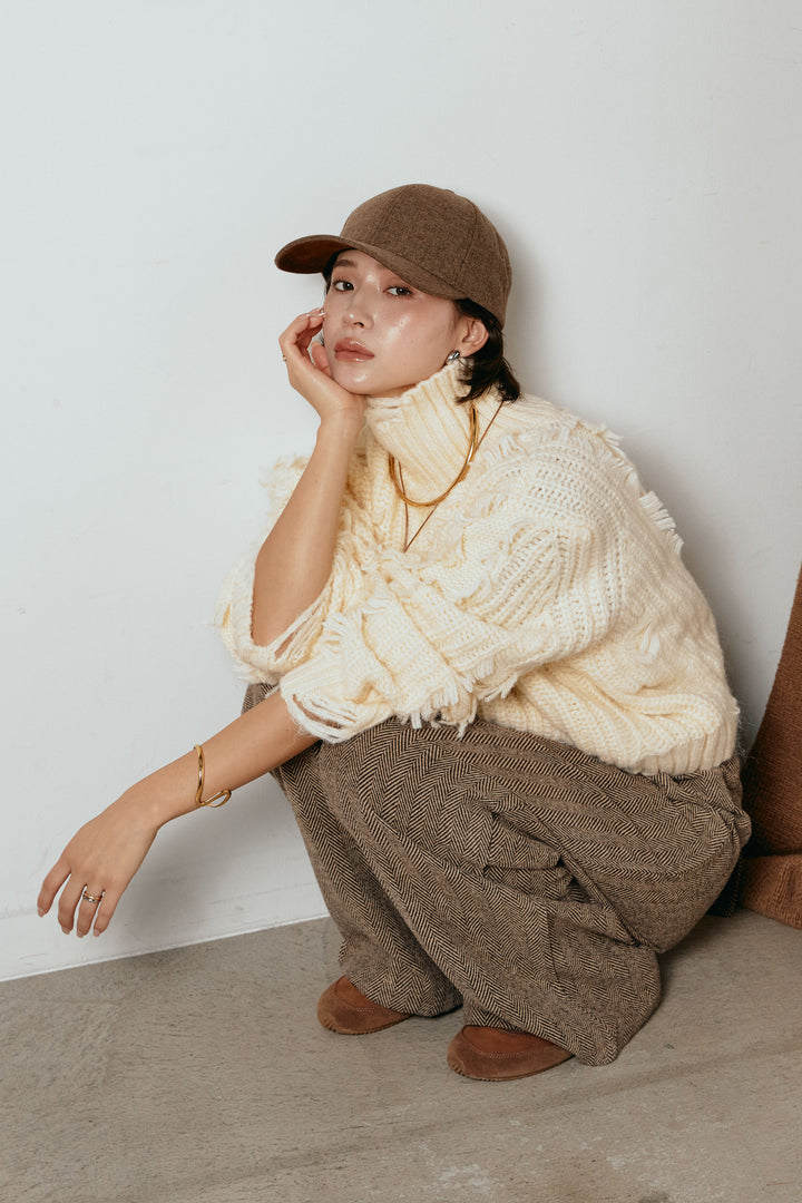 スエードライク配色ツイードキャップ/コーヒー