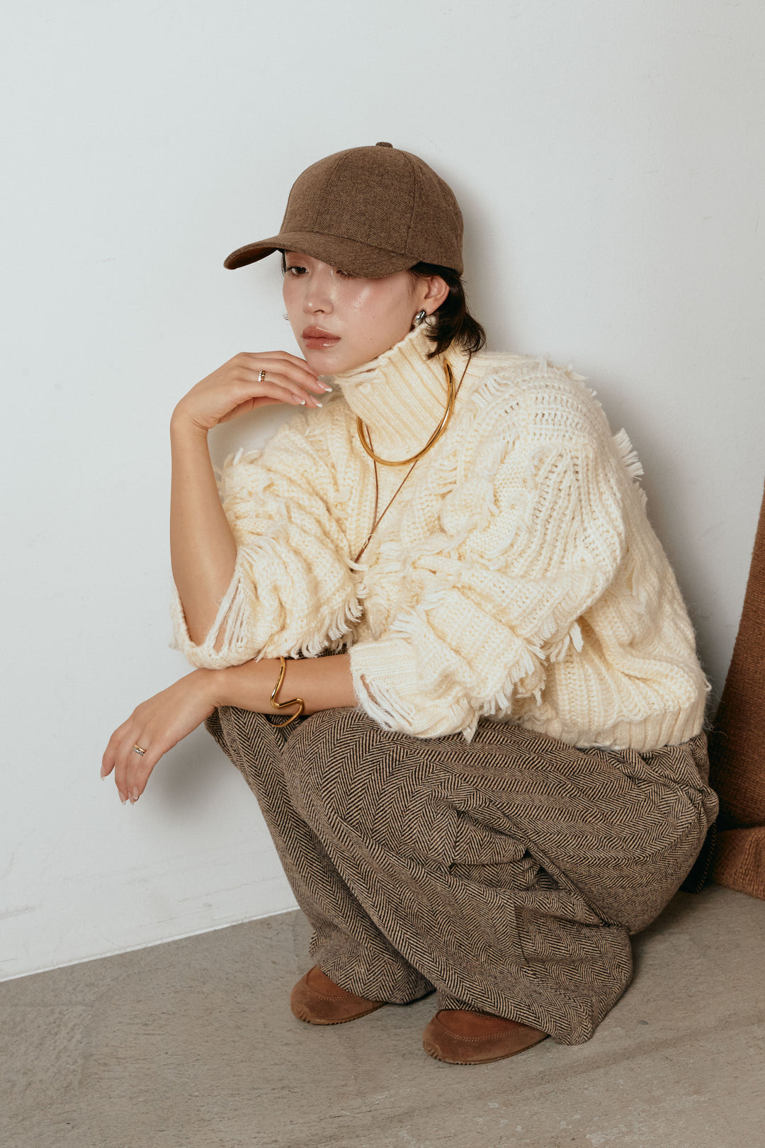 スエードライク配色ツイードキャップ/コーヒー