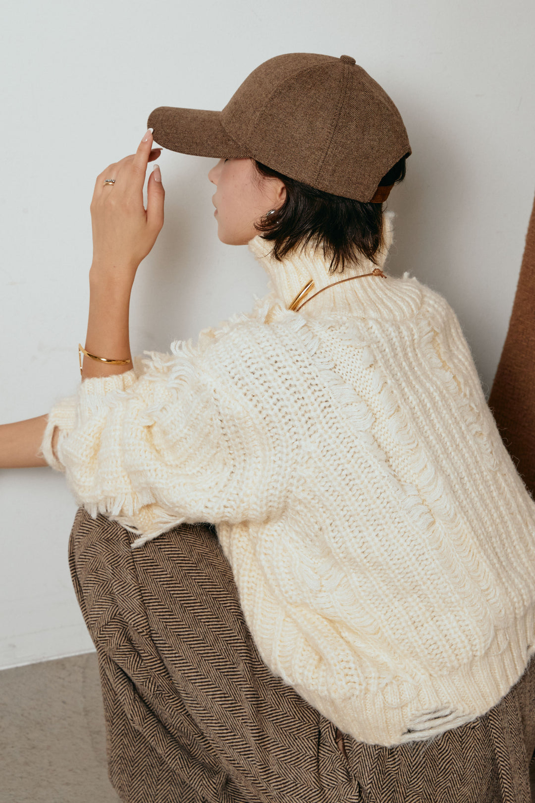 スエードライク配色ツイードキャップ/コーヒー