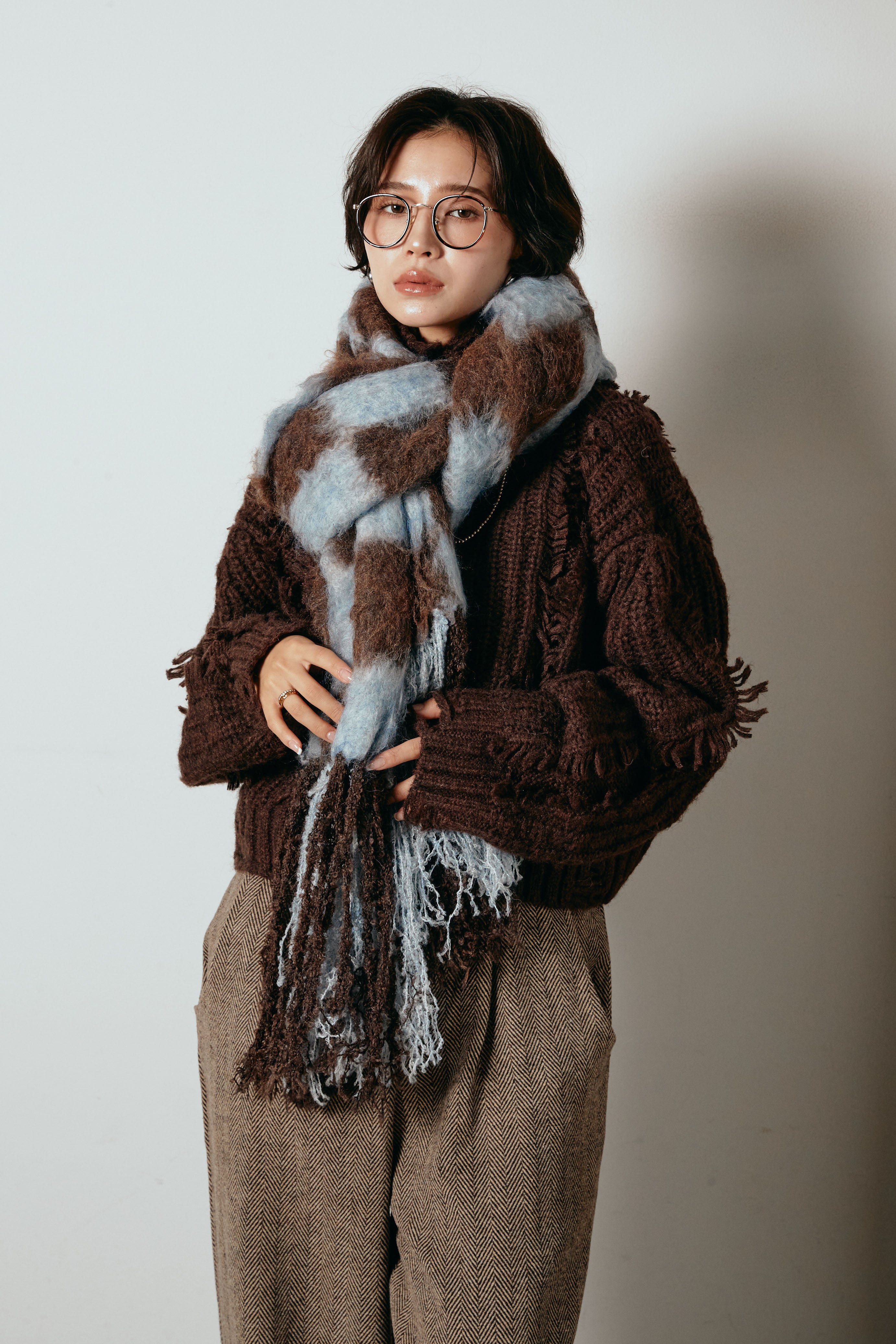 起毛チェックマフラー/ブルーブラウン – ESICA