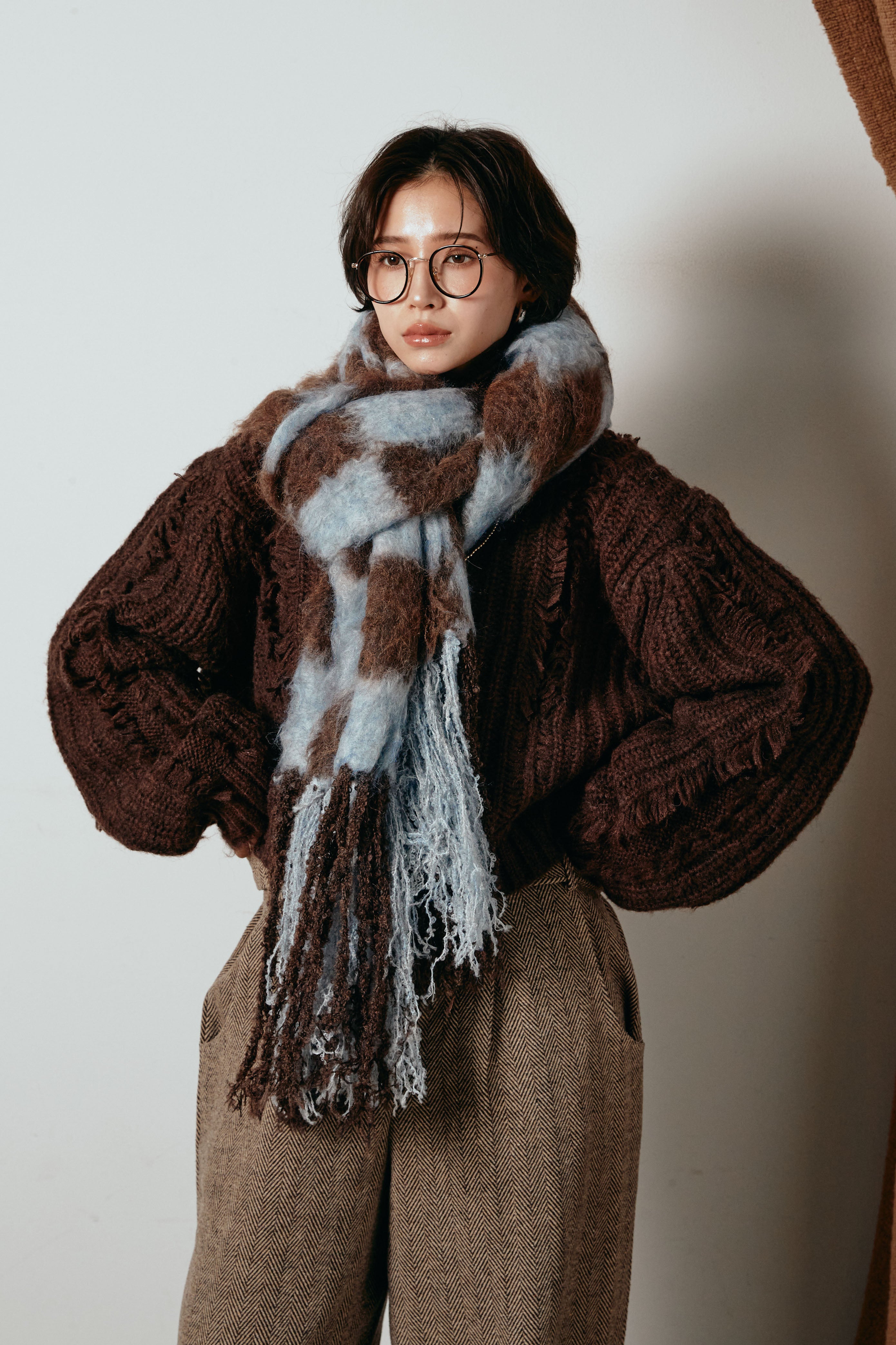 起毛チェックマフラー/ブルーブラウン – ESICA