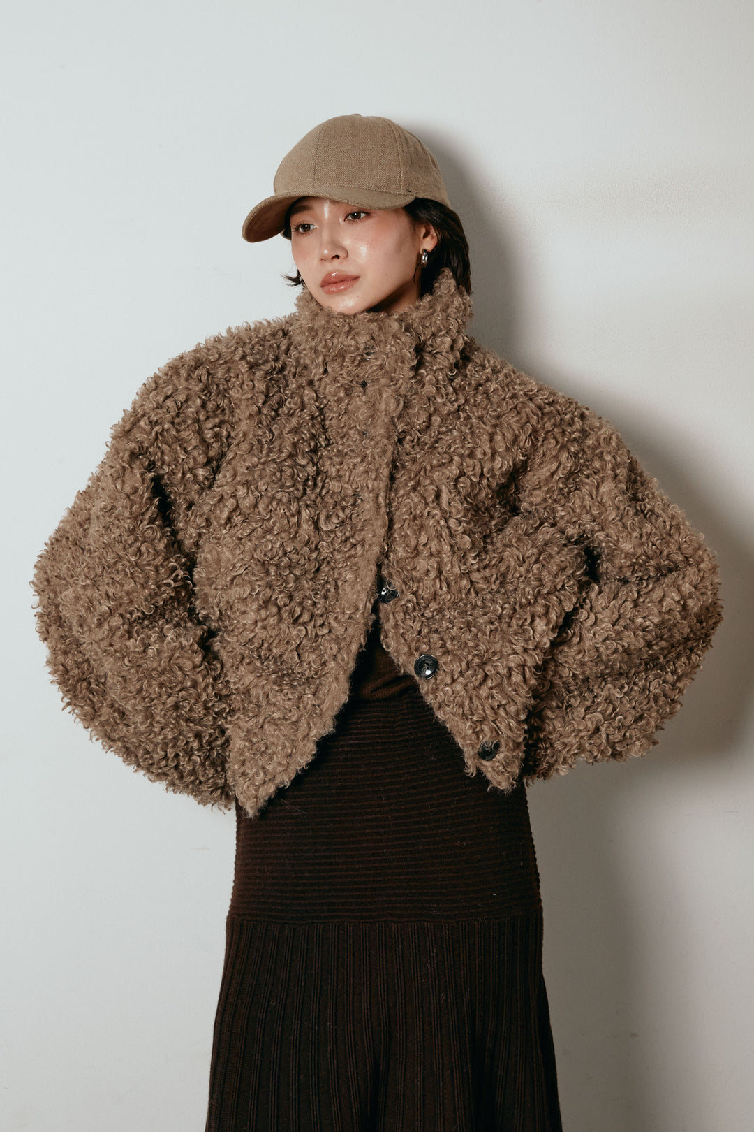 スエードライク配色ツイードキャップ/ベージュ