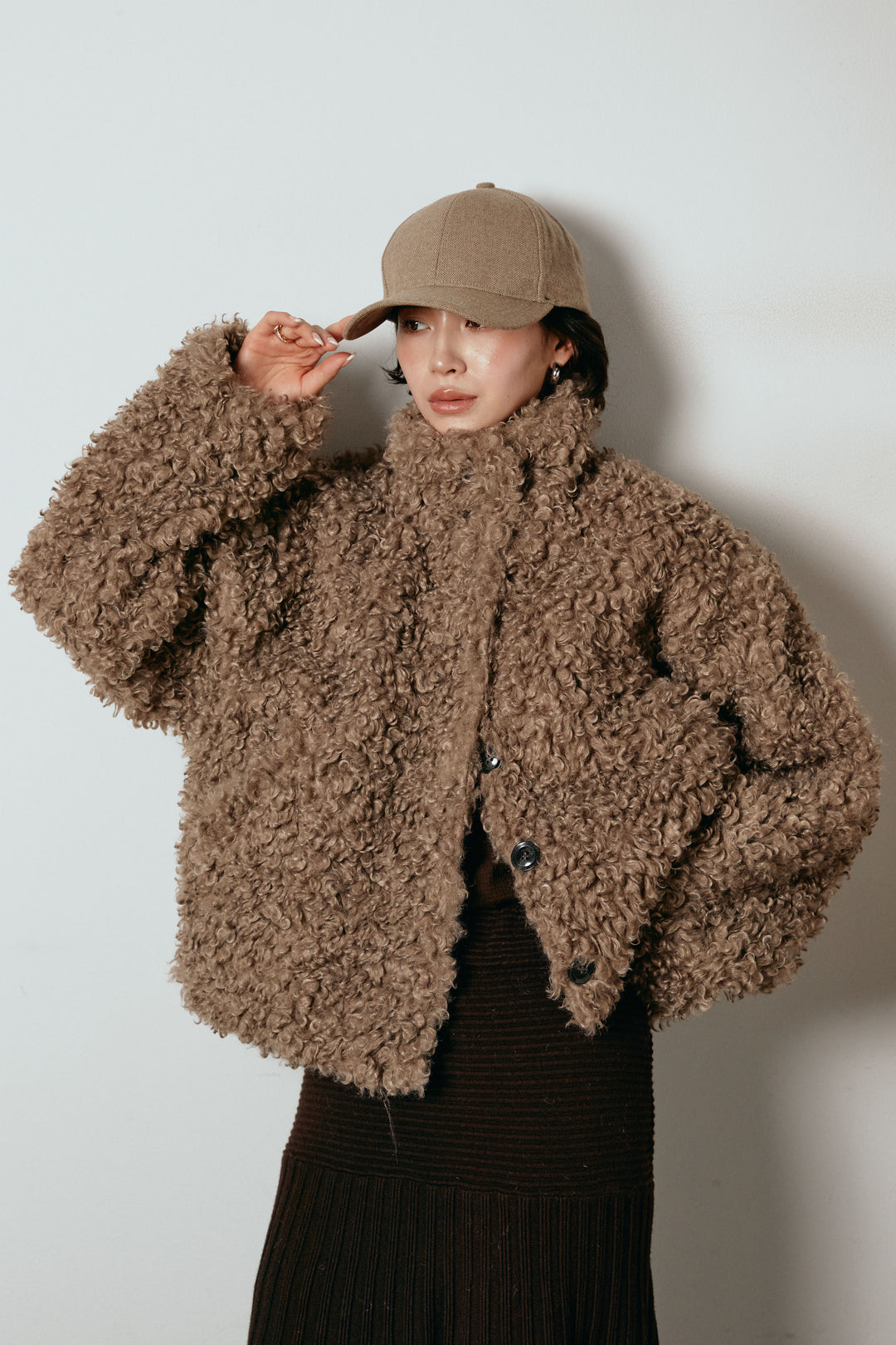 スエードライク配色ツイードキャップ/ベージュ