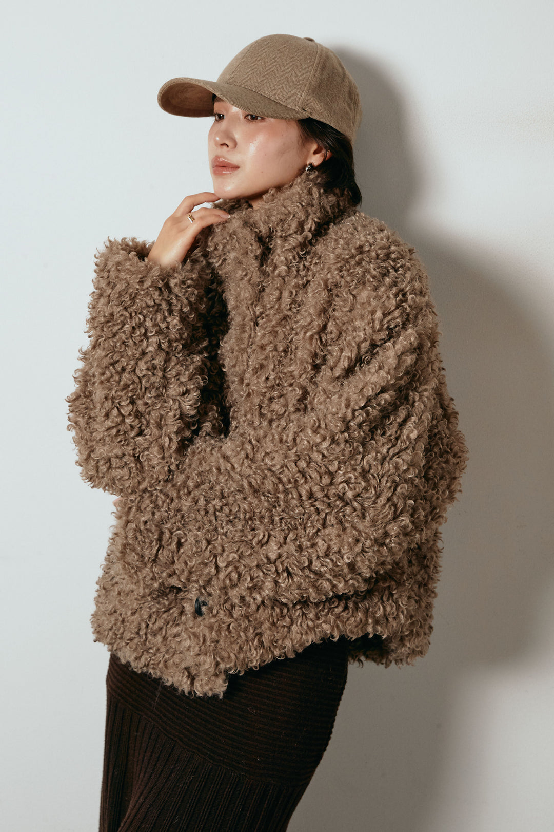 スエードライク配色ツイードキャップ/ベージュ