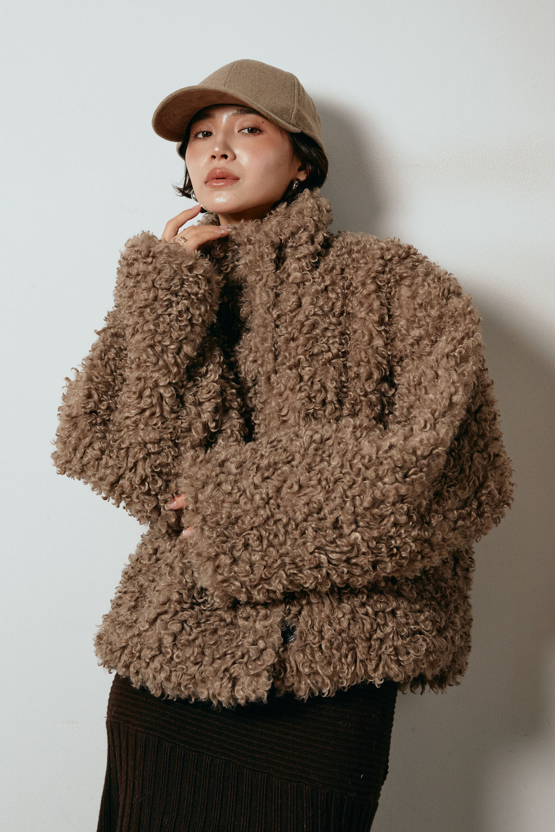 スエードライク配色ツイードキャップ/ベージュ